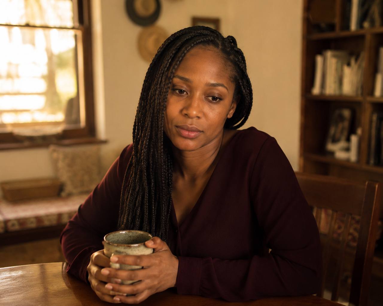 Zara looking quietly burdened and contemplative, Abuja